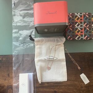 Fossil Mosaic Heart Rose Gold Tone Stainless Steel Necklace